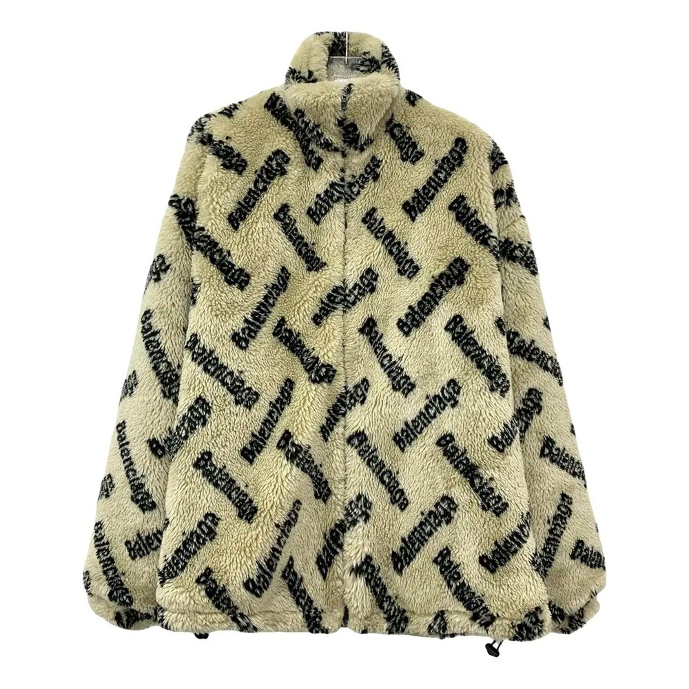 Balenciaga Faux Fur Logo Jacket Beige/Black - Picture 5 of 6